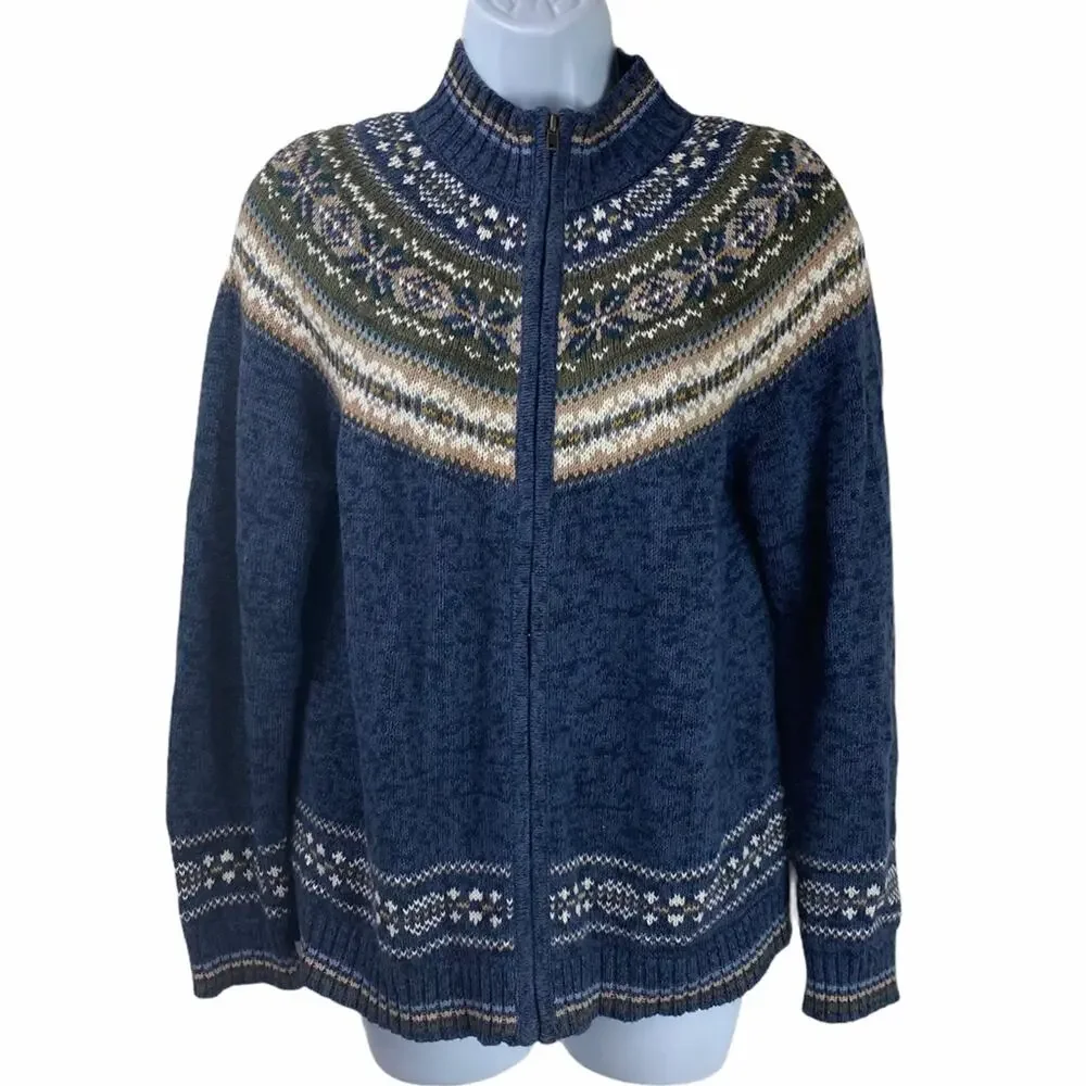 Vintage 80's Fair Isle Cardigan Full Zip Size Small